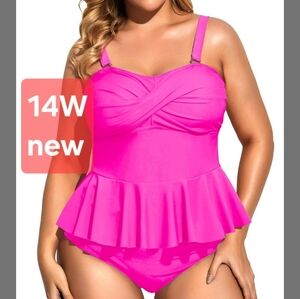 14W Pink Ruffled Womens One Piece Swimsuit